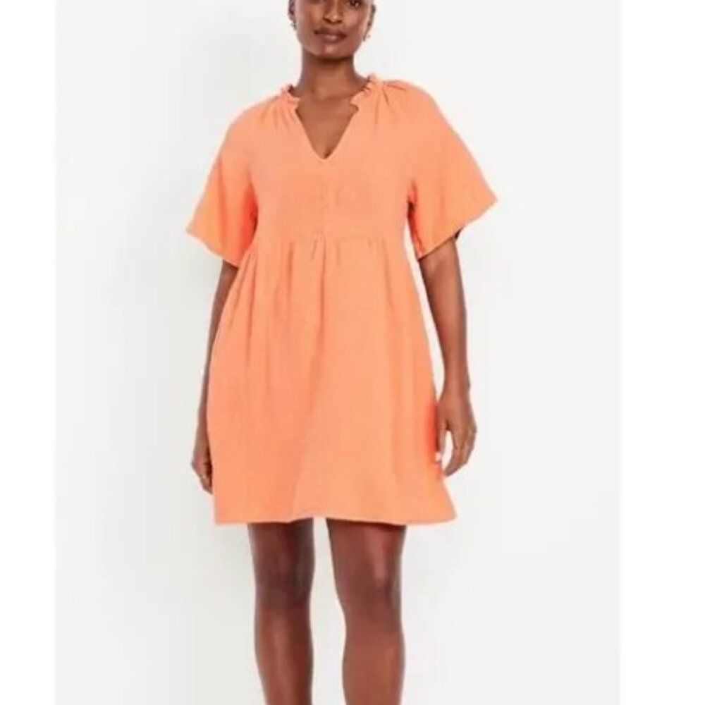 Old Navy Cotton Gauzy Mini Dress Short Sleeve Effortless Orange XL